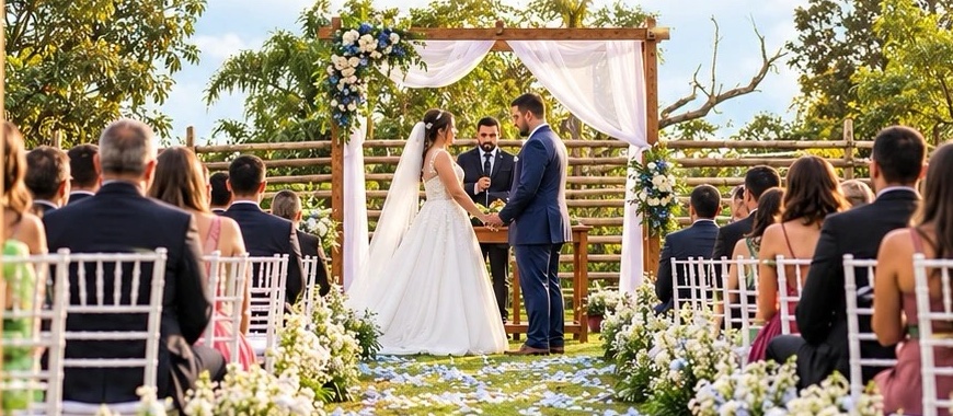 Cerimônia de casamento ao ar livre na chácara